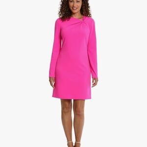 NWT London Times Pink Asymmetrical Long Sleeve Sheath Dress